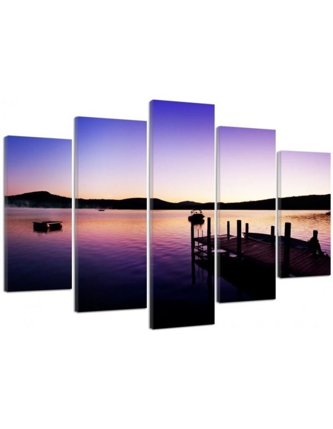Canvas painting 5 parts Lake pier landscape for living room | FEEBY