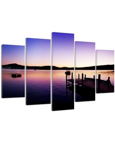 Canvas painting 5 parts Lake pier landscape for living room | FEEBY