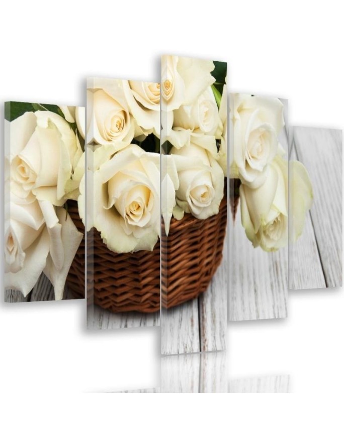 Obraz Róże w koszyku shabby chic na ścianę | FEEBY
