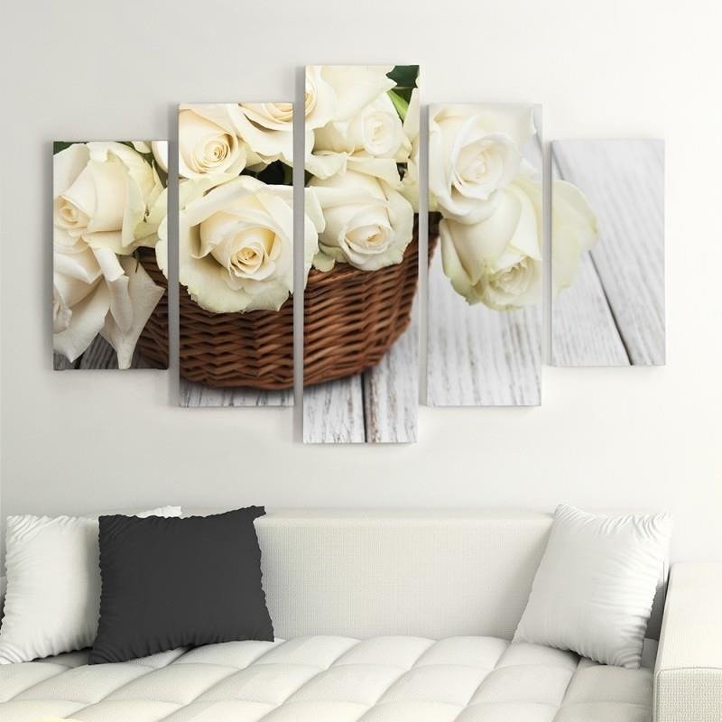 Modernes Wandbild - Weiße Rosen Natur Blumen | Feeby