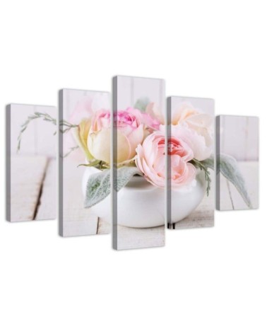Canvas print 5 parts - Roses in a white vase for living room , dining room | FEEBY