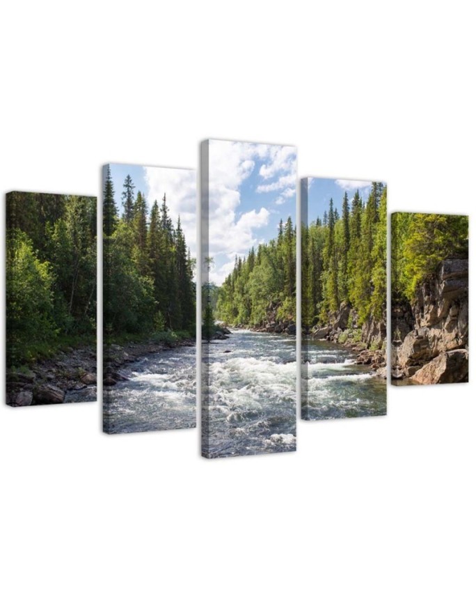 Modernes Wandbild - Wald Grüner Fluss Natur | Feeby