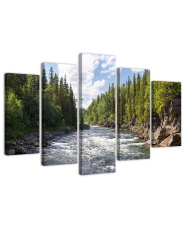 Modernes Wandbild - Wald Grüner Fluss Natur | Feeby