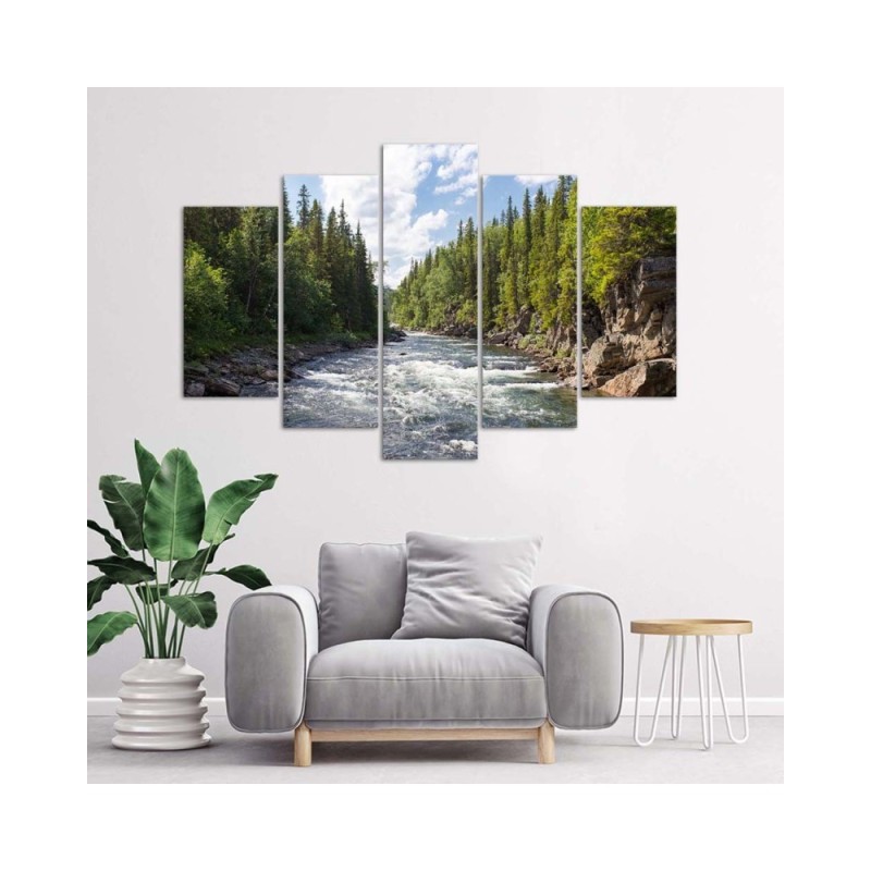 Modernes Wandbild - Wald Grüner Fluss Natur | Feeby