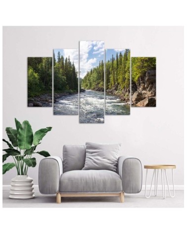 Modernes Wandbild - Wald Grüner Fluss Natur | Feeby