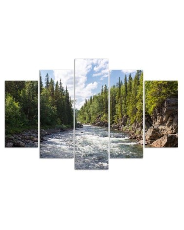 Modernes Wandbild - Wald Grüner Fluss Natur | Feeby