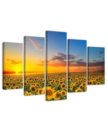 Canvas painting Sunflowers on a meadow landscape for living room | FEEBY