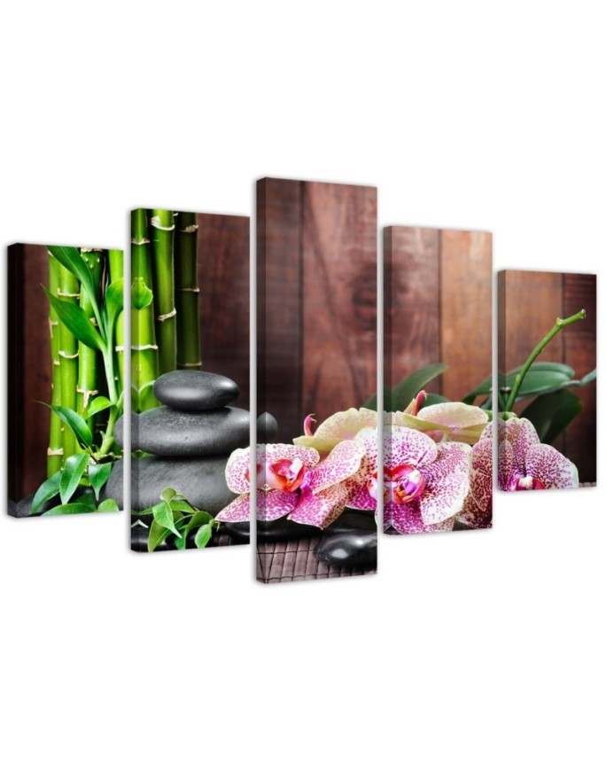 Bild auf Leinwand - Orchidee-Steine-Bambus | Feeby