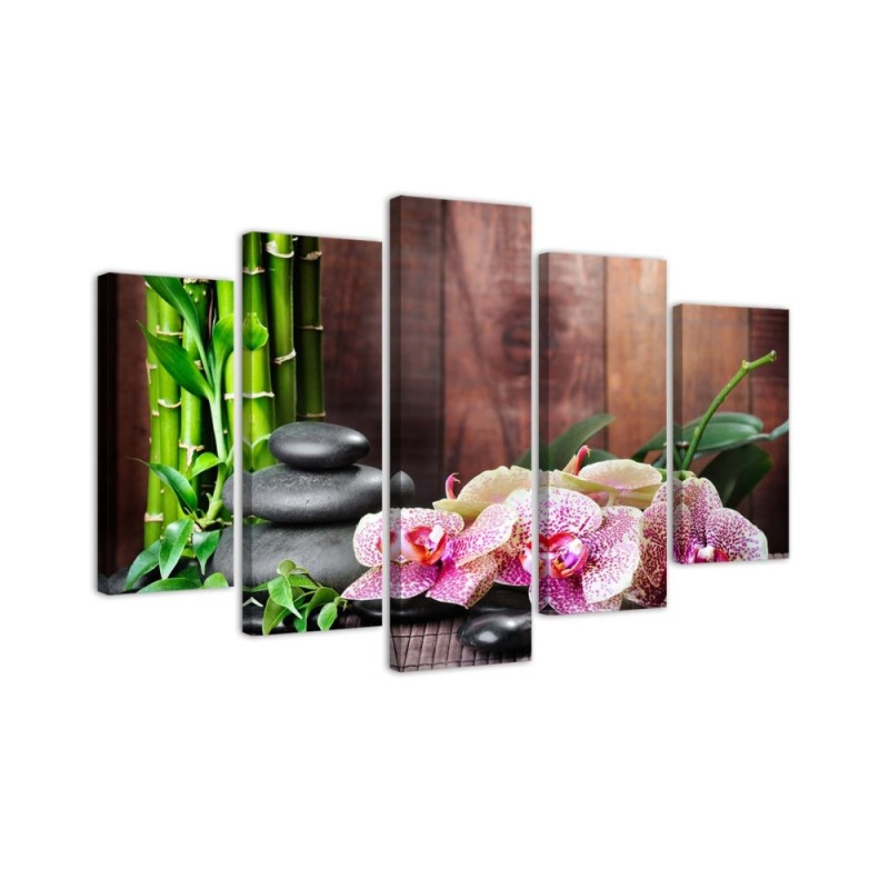 Bild auf Leinwand - Orchidee-Steine-Bambus | Feeby