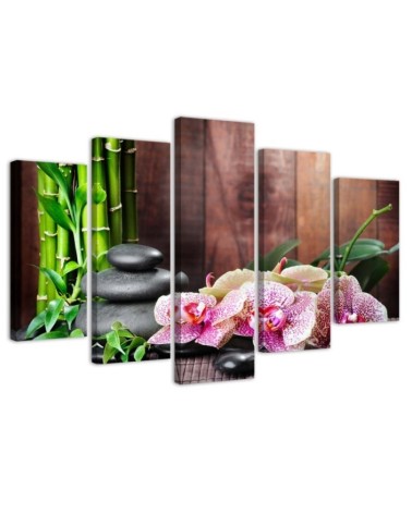 Bild auf Leinwand - Orchidee-Steine-Bambus | Feeby