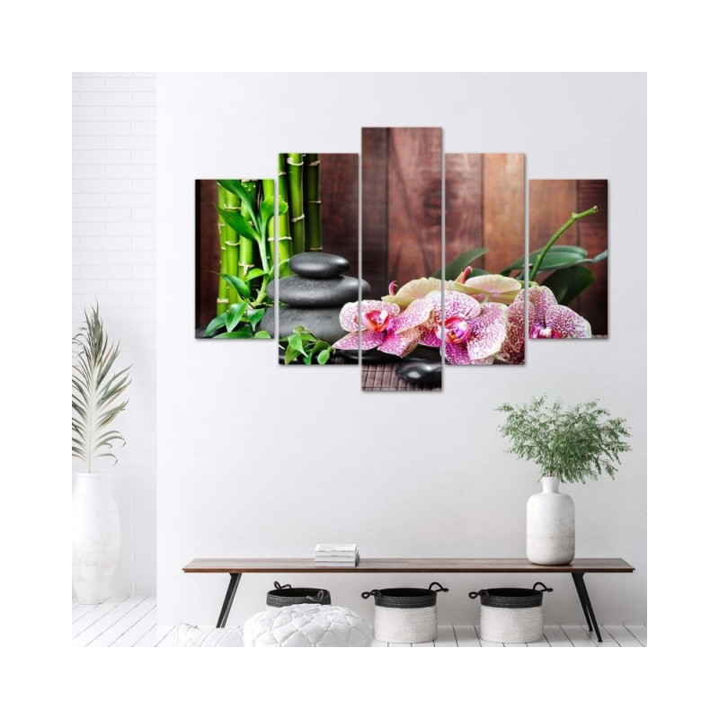 Bild auf Leinwand - Orchidee-Steine-Bambus | Feeby