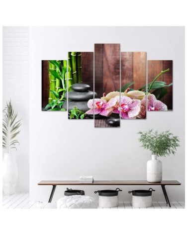 Bild auf Leinwand - Orchidee-Steine-Bambus | Feeby