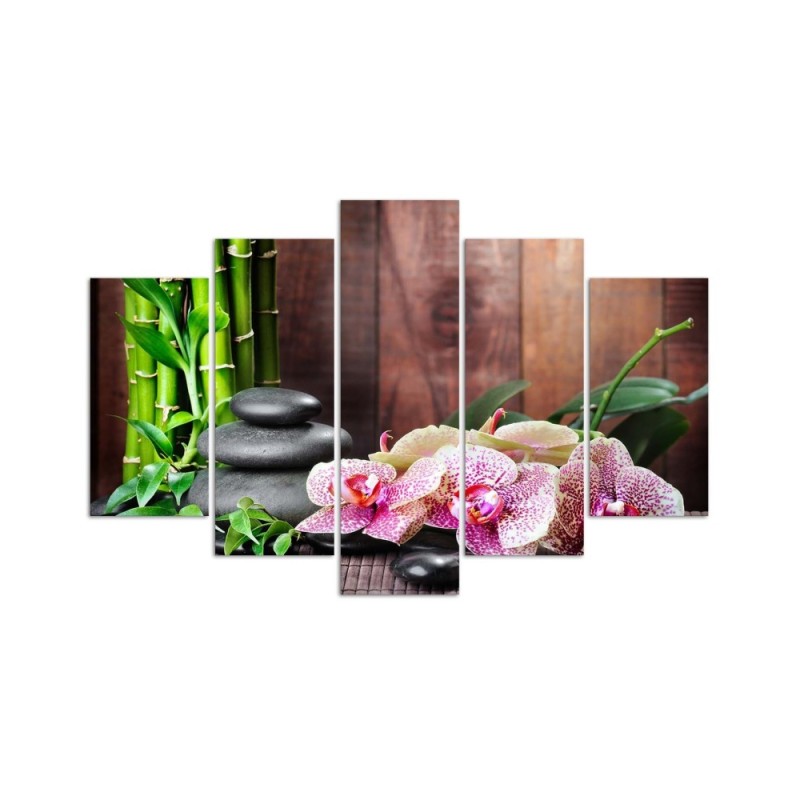 Bild auf Leinwand - Orchidee-Steine-Bambus | Feeby