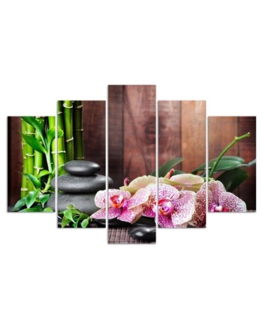 Bild auf Leinwand - Orchidee-Steine-Bambus | Feeby