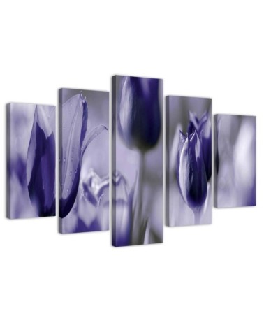 Purple tulips in a meadow painting 5 parts for living room | FEEBY