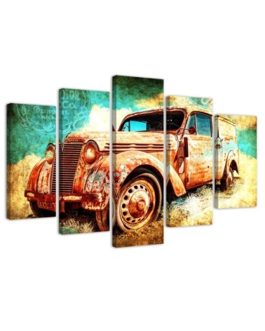 Canvas print 5 Piece Retro rusty old car for office, living room | FEEBY