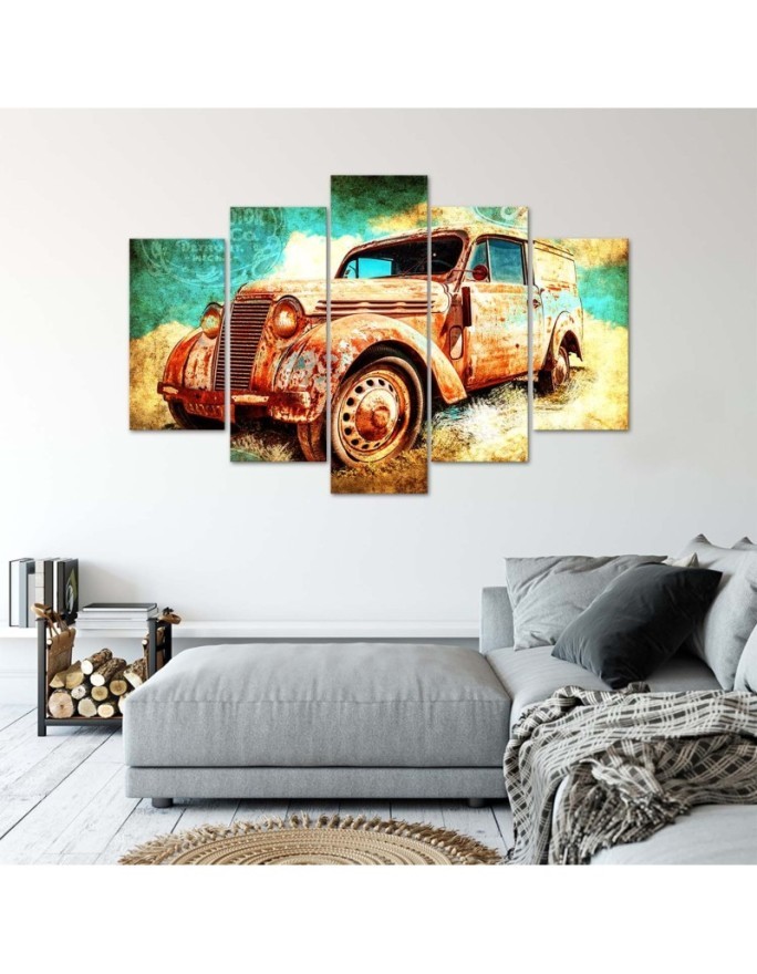 Canvas print 5 Piece Retro rusty old car for office, living room | FEEBY
