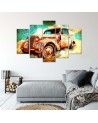 Canvas print 5 Piece Retro rusty old car for office, living room | FEEBY
