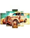 Canvas print 5 Piece Retro rusty old car for office, living room | FEEBY