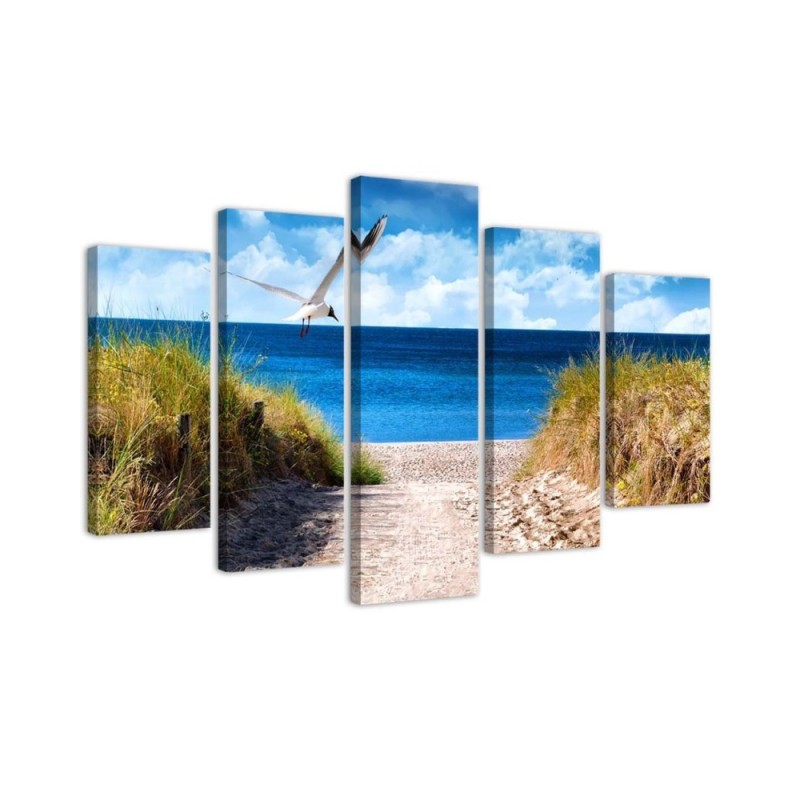 Bild auf Leinwand - Landschaft Meer Strand Gras | Feeby