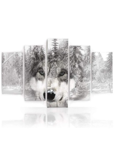 Wandbild für Wohnzimmer - Wolf Wald Tier Grau | Feeby