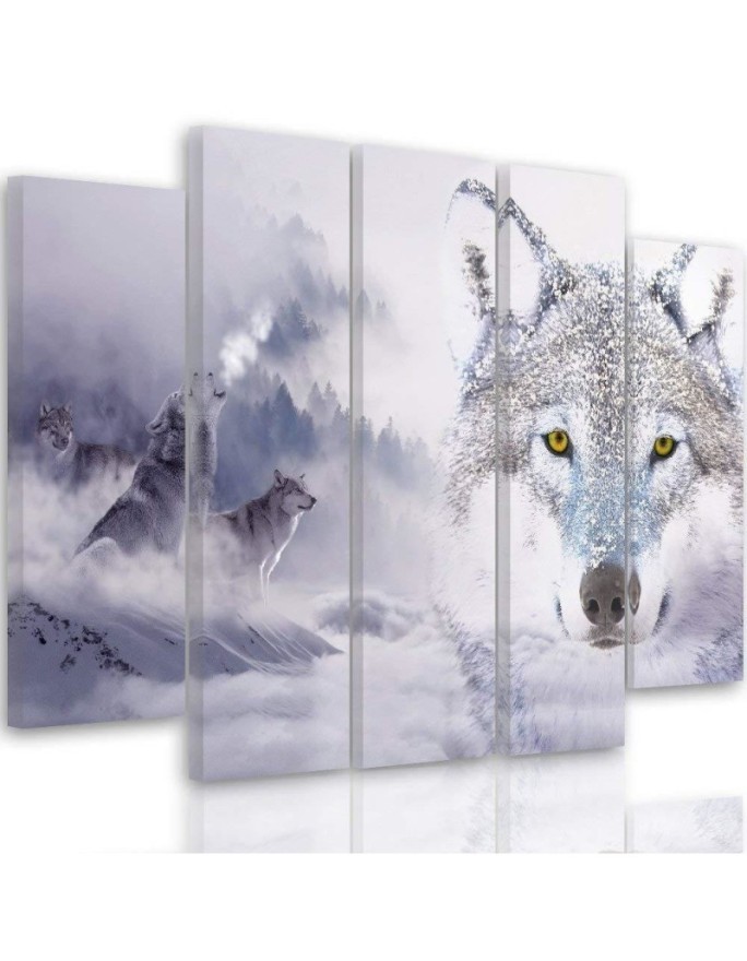 Modernes Wandbild - Wolf Nebel Wald Grau | Feeby