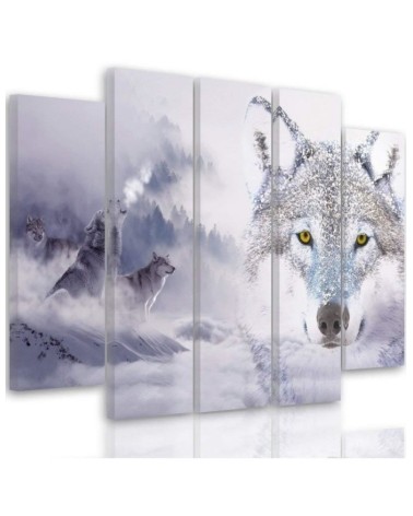 Modernes Wandbild - Wolf Nebel Wald Grau | Feeby