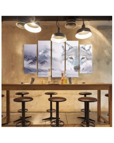 Modernes Wandbild - Wolf Nebel Wald Grau | Feeby