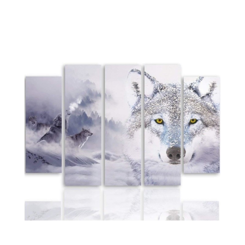 Modernes Wandbild - Wolf Nebel Wald Grau | Feeby