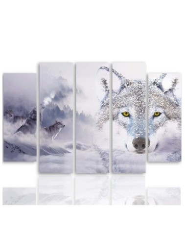 Modernes Wandbild - Wolf Nebel Wald Grau | Feeby