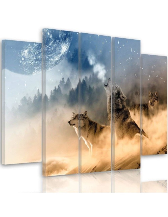 Dekoratives Leinwandbild - Wölfe Nebliger Wald Natur | Feeby