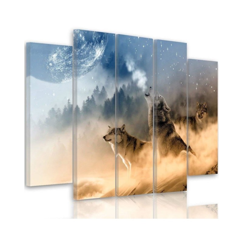 Dekoratives Leinwandbild - Wölfe Nebliger Wald Natur | Feeby