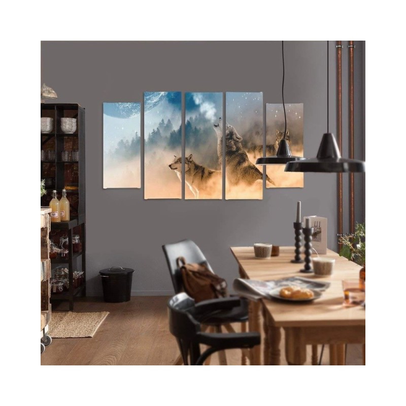 Dekoratives Leinwandbild - Wölfe Nebliger Wald Natur | Feeby