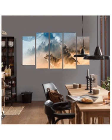Dekoratives Leinwandbild - Wölfe Nebliger Wald Natur | Feeby