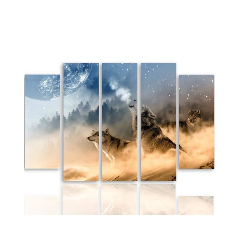 Dekoratives Leinwandbild - Wölfe Nebliger Wald Natur | Feeby