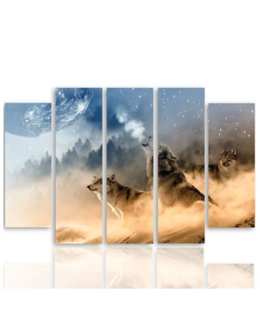 Dekoratives Leinwandbild - Wölfe Nebliger Wald Natur | Feeby