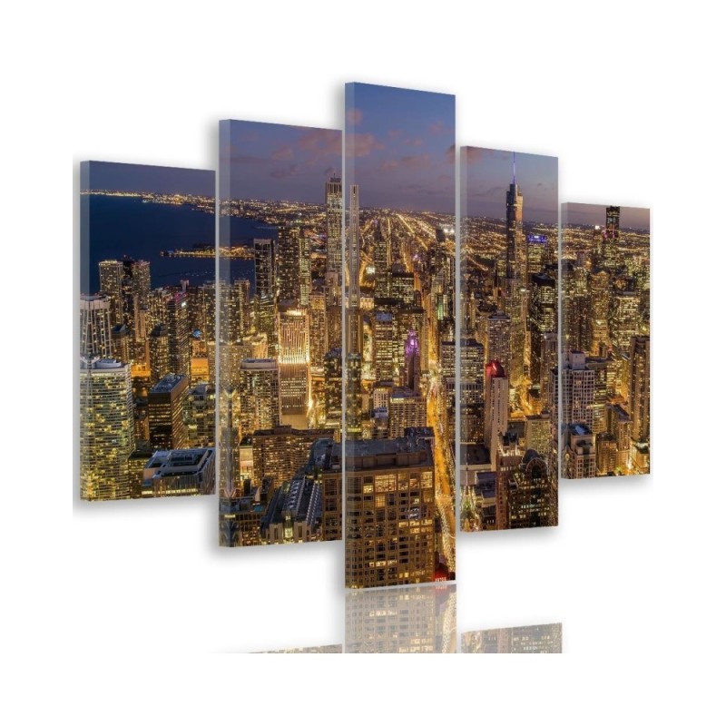 Wall art painting Chicago city at night decorative | FEEBY