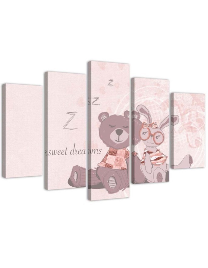 Leinwandbild - Teddybär Rosa Hase | Feeby