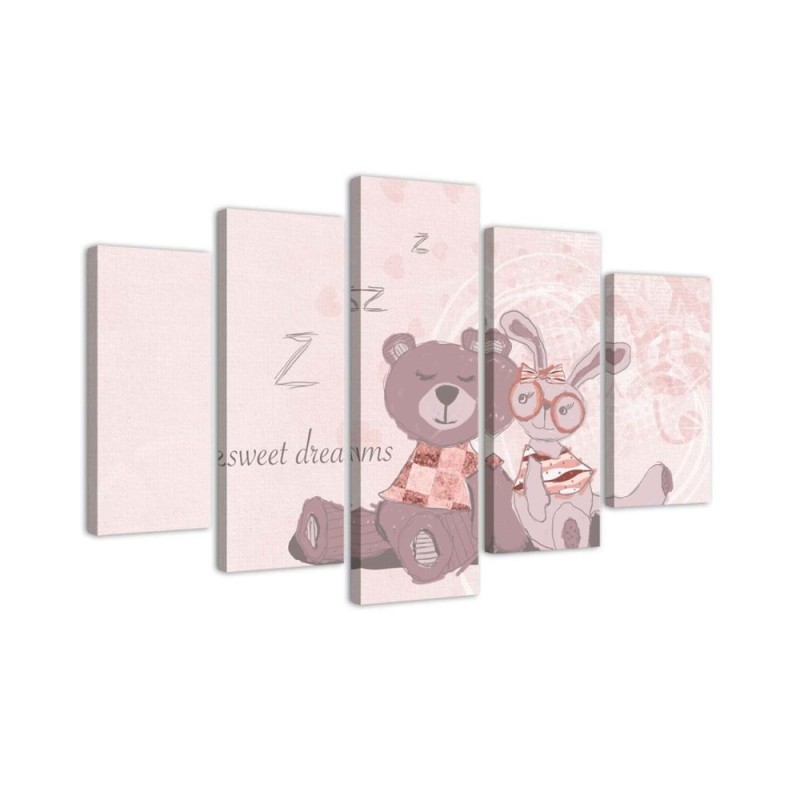 Leinwandbild - Teddybär Rosa Hase | Feeby