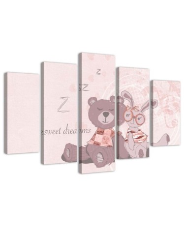 Children's Canvas painting for wall Teddy bear and hare | FEEBY