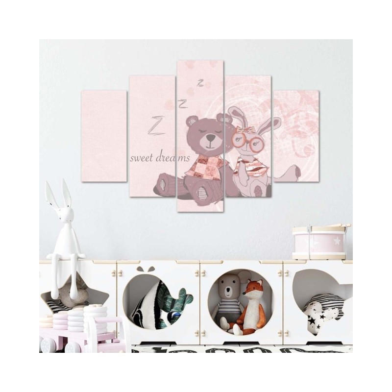 Leinwandbild - Teddybär Rosa Hase | Feeby