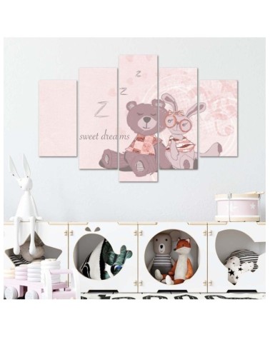 Leinwandbild - Teddybär Rosa Hase | Feeby