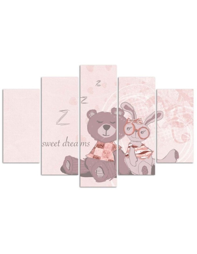 Children's Canvas painting for wall Teddy bear and hare | FEEBY