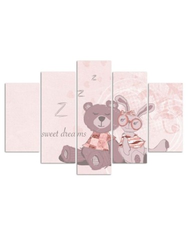 Leinwandbild - Teddybär Rosa Hase | Feeby