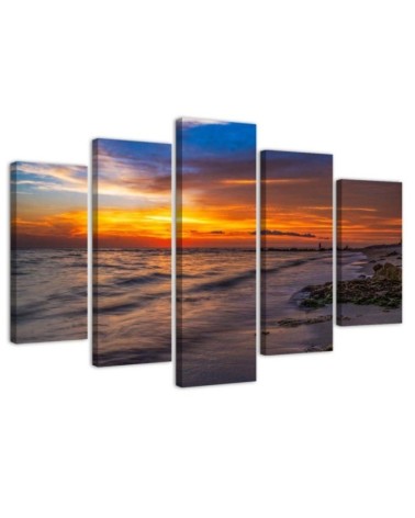 5 Piece Sunset on the beach canvas painting printed for the wall | FEEBY