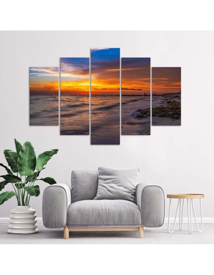 5 Piece Sunset on the beach canvas painting printed for the wall | FEEBY
