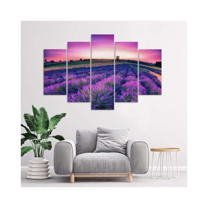 Wandbild für Wohnzimmer - Lavendel Lila Feld | Feeby