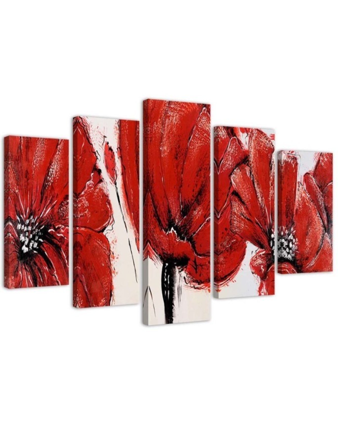 Bild auf Leinwand - Rote Acrylblumen | Feeby
