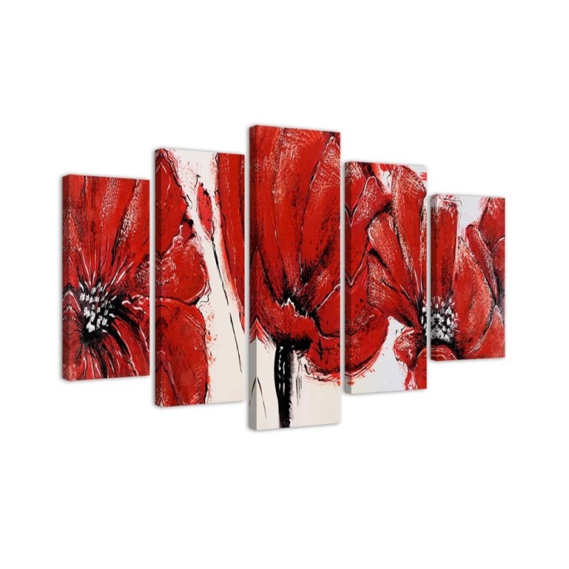 Bild auf Leinwand - Rote Acrylblumen | Feeby