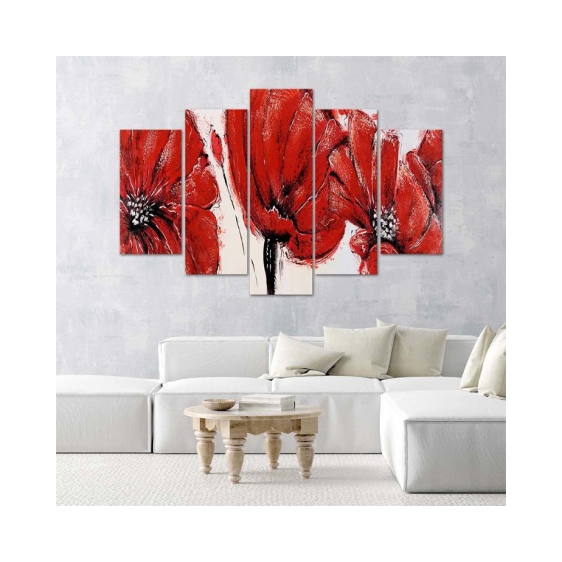 Bild auf Leinwand - Rote Acrylblumen | Feeby